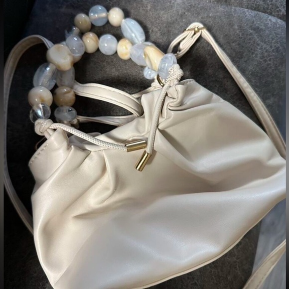 Super Chic leather bucket bag with beaded top handles + crossbody strap | NWT - Picture 6 of 6
